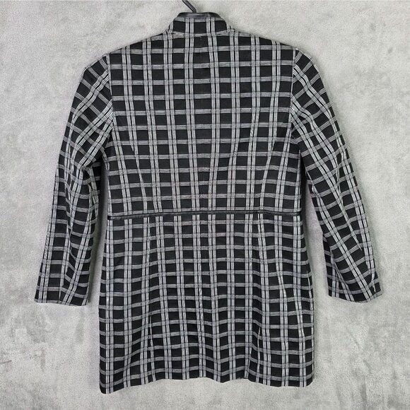 Womens Anne Klein Black & White Plaid Long Blazer Jacket Polyester Blend Size M - Picture 4 of 8